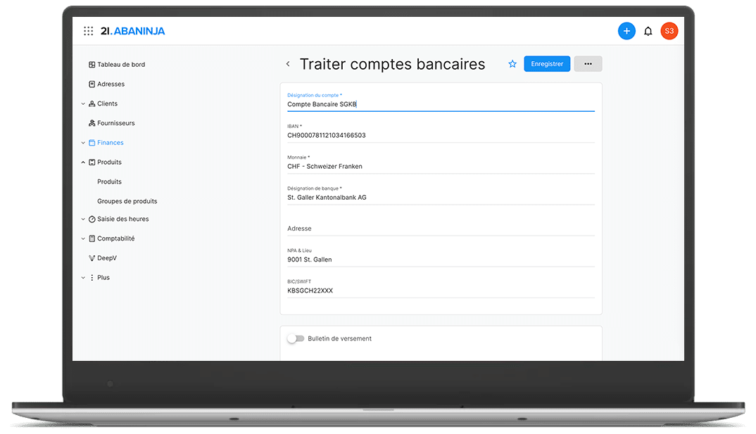 configurer les coordonnees bancaires swiss21